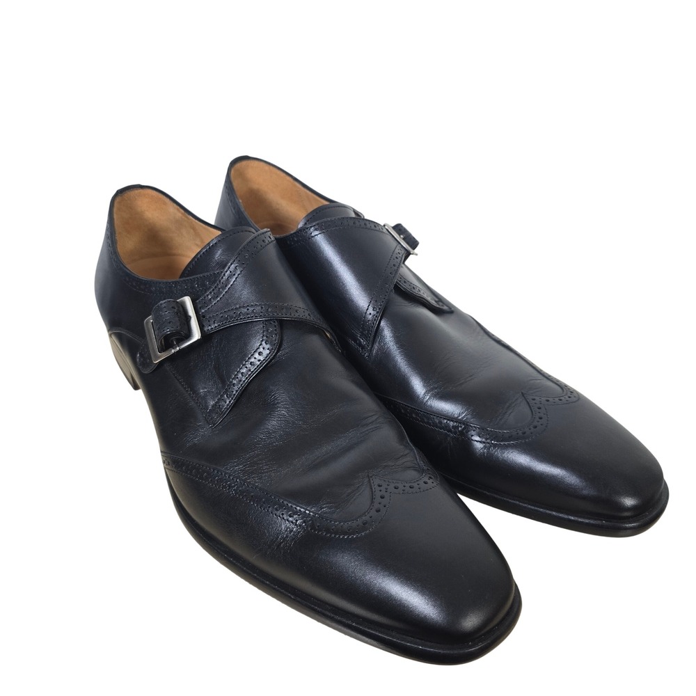 Mezlan Forest Black Leather Single Monk Strap‎ Wingtip Dress Shoes Mens 12 M